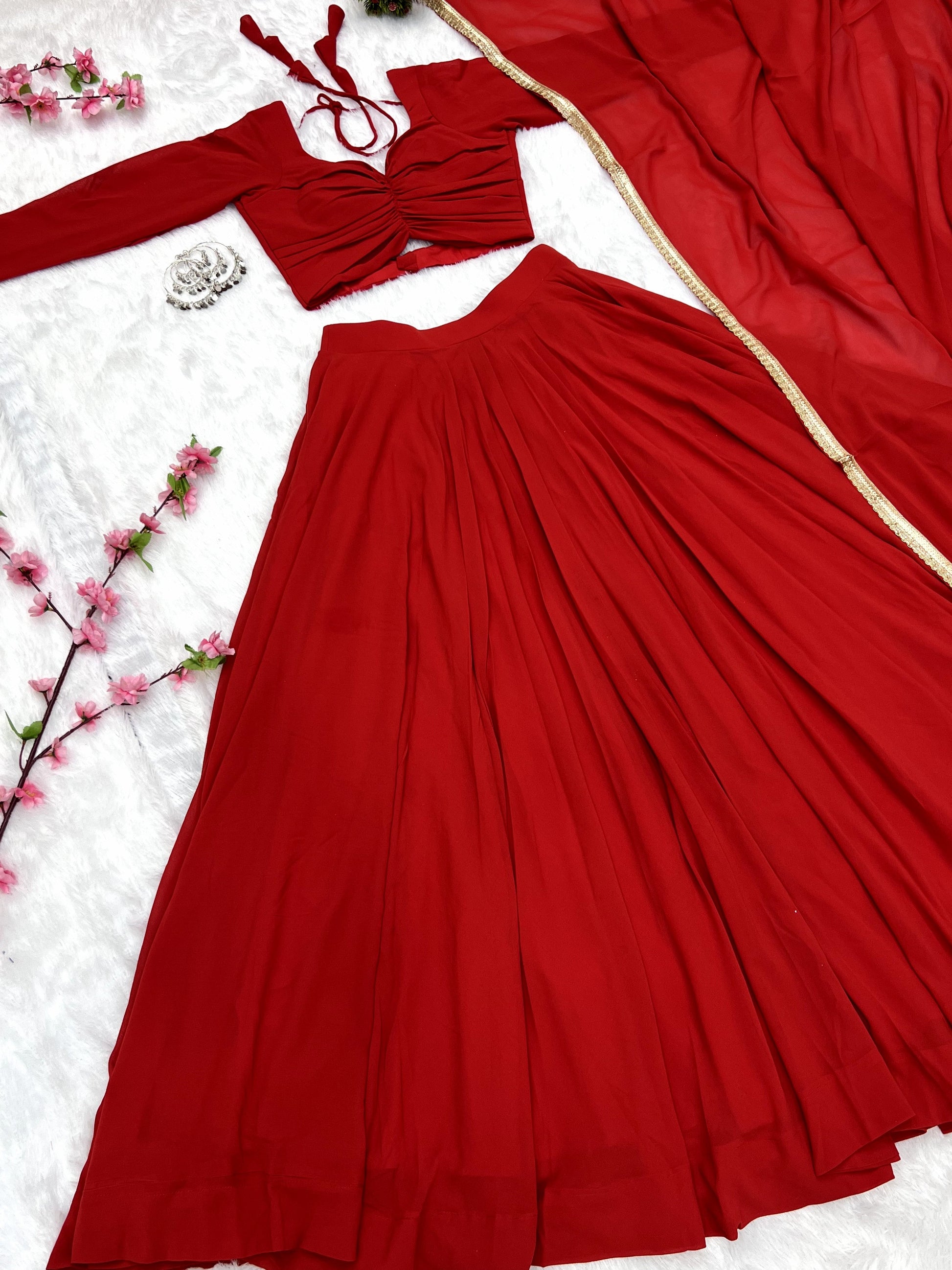 Elegant Faux Georgette Fully Stitched Lehenga Choli Set - INDIAN ELEGANCE