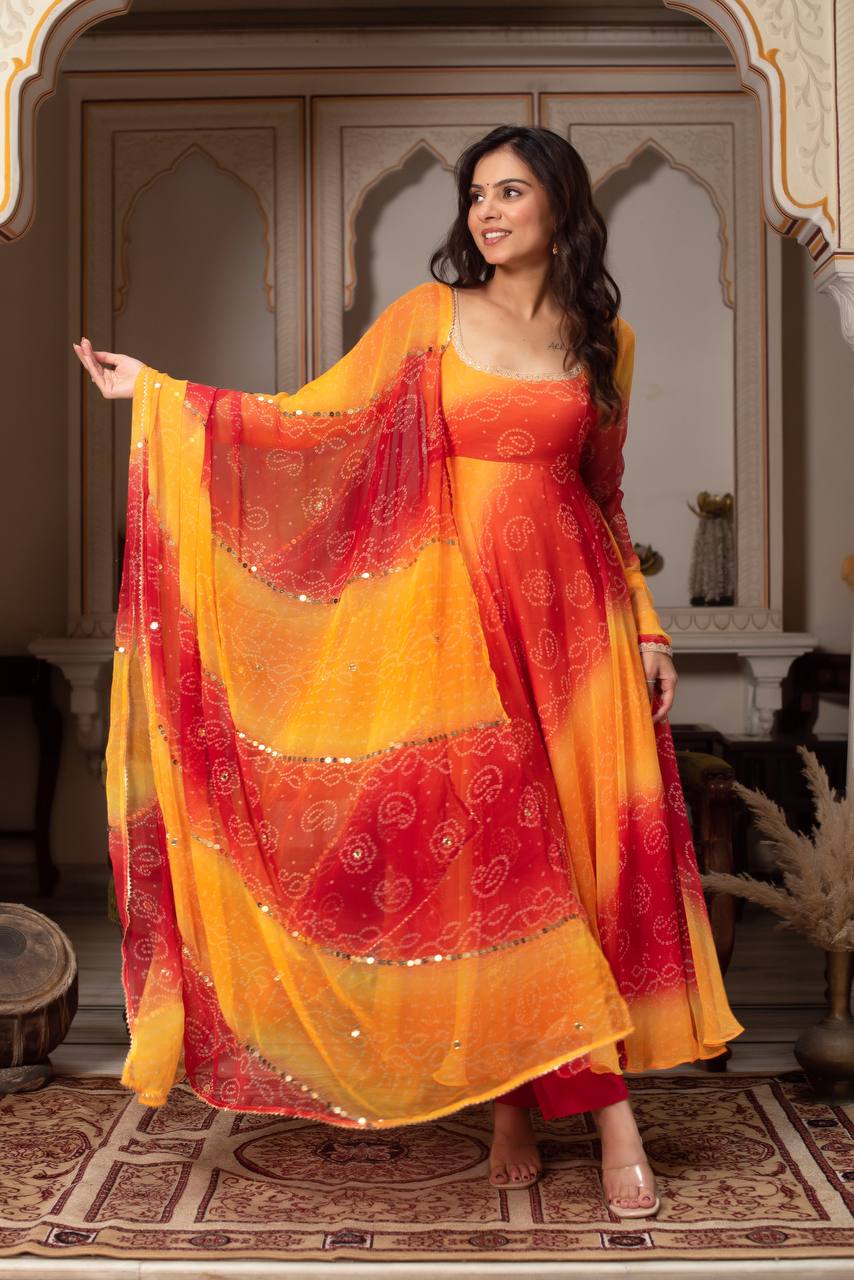 Luxury Digital Print Faux Georgette Anarkali Suit with Dupatta.