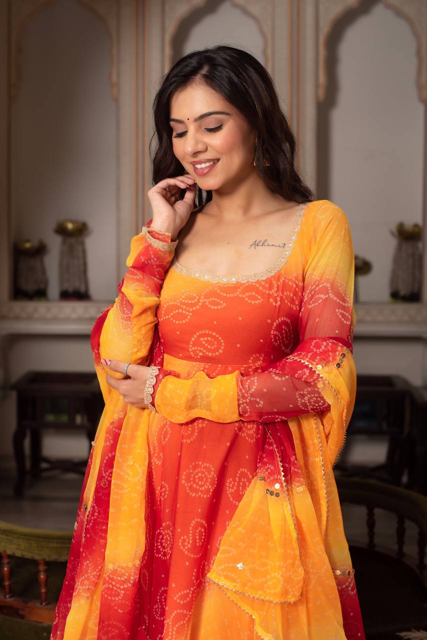 Luxury Digital Print Faux Georgette Anarkali Suit with Dupatta.