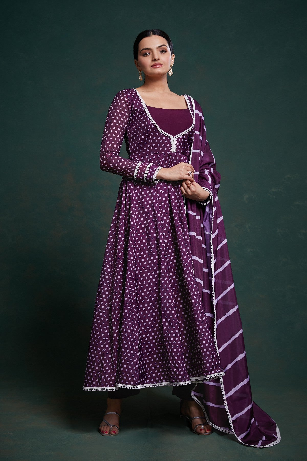 Purple Cotton Printed Anarkali Set with Dupatta