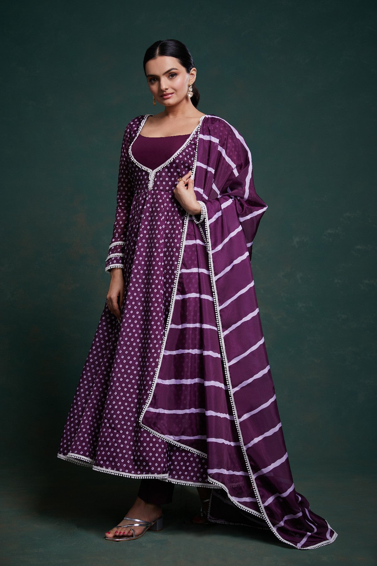 Purple Cotton Printed Anarkali Set with Dupatta