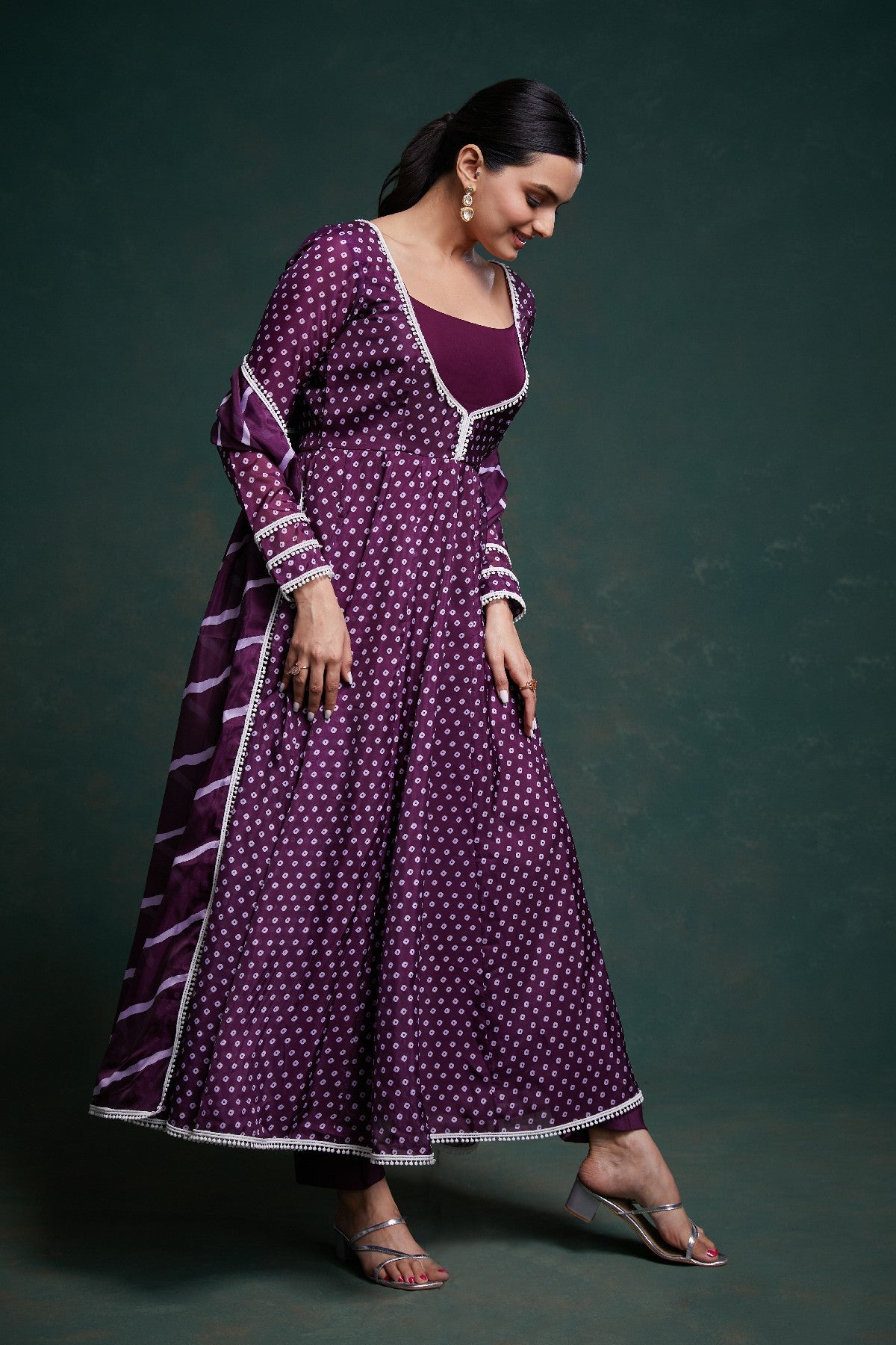 Purple Cotton Printed Anarkali Set with Dupatta