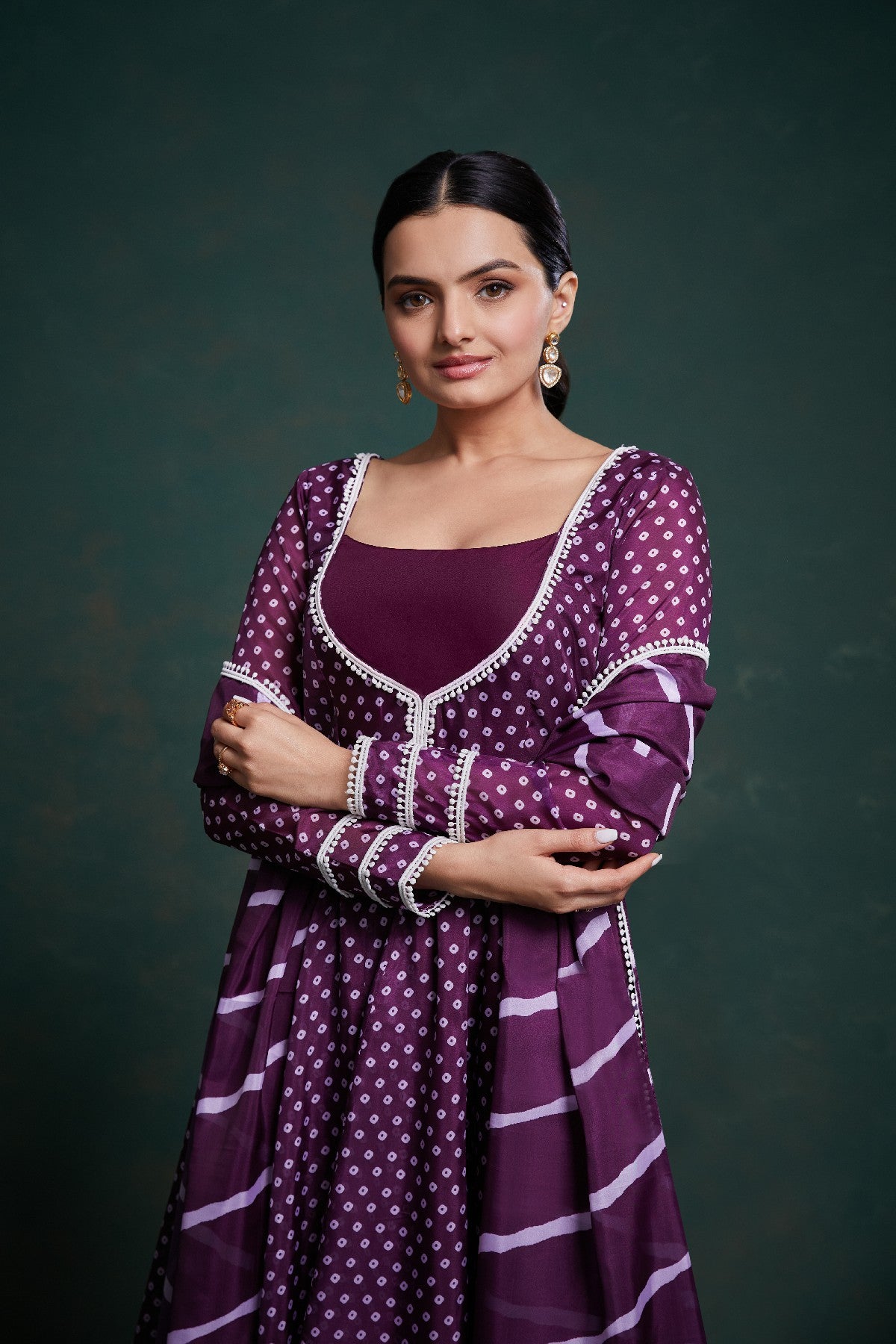 Purple Cotton Printed Anarkali Set with Dupatta