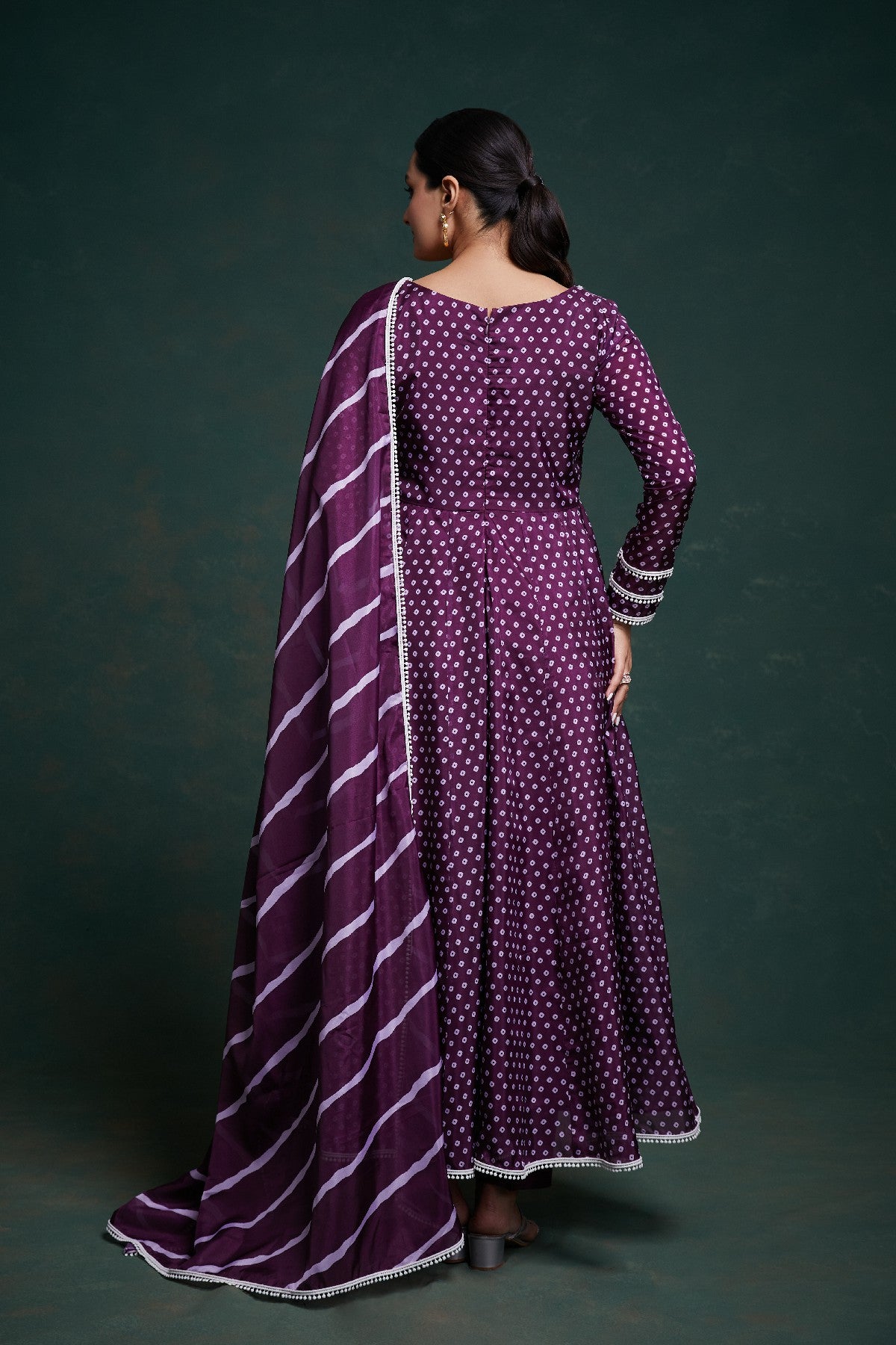 Purple Cotton Printed Anarkali Set with Dupatta