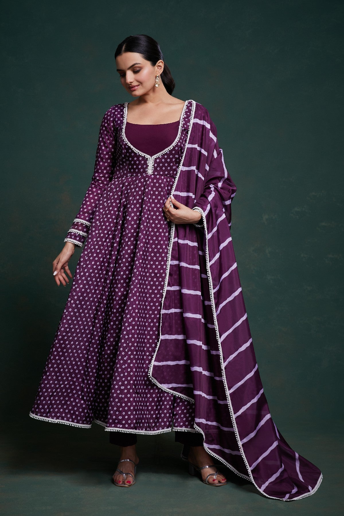 Purple Cotton Printed Anarkali Set with Dupatta