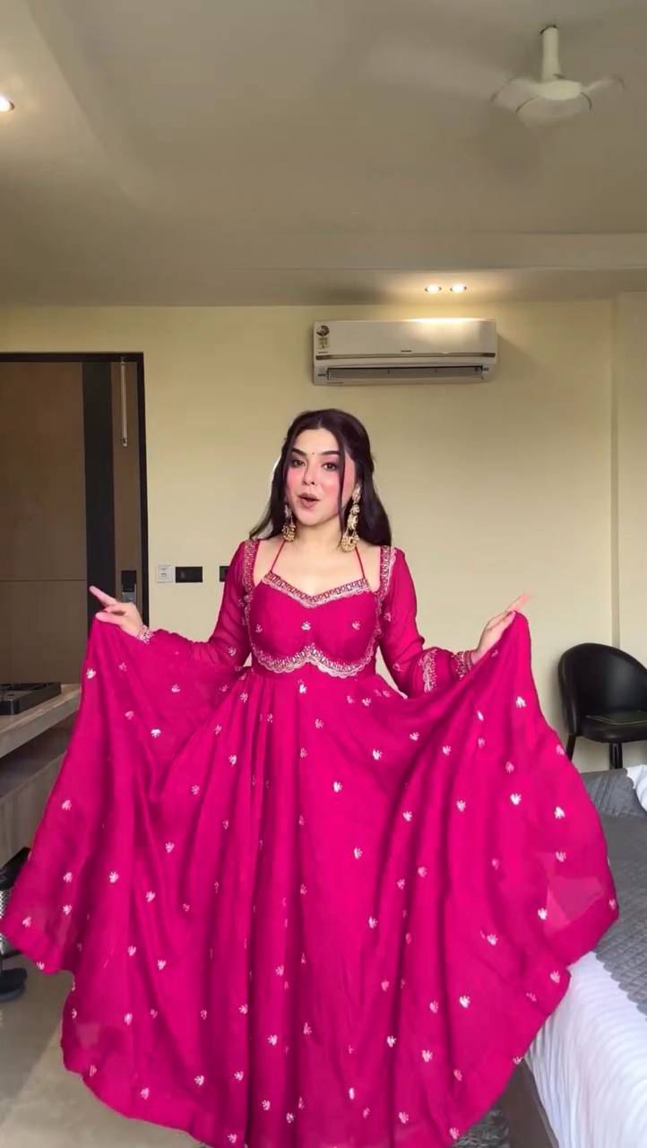 Red Chilli Slit Anarkali Premium Suit Set | Festive & Party Wear