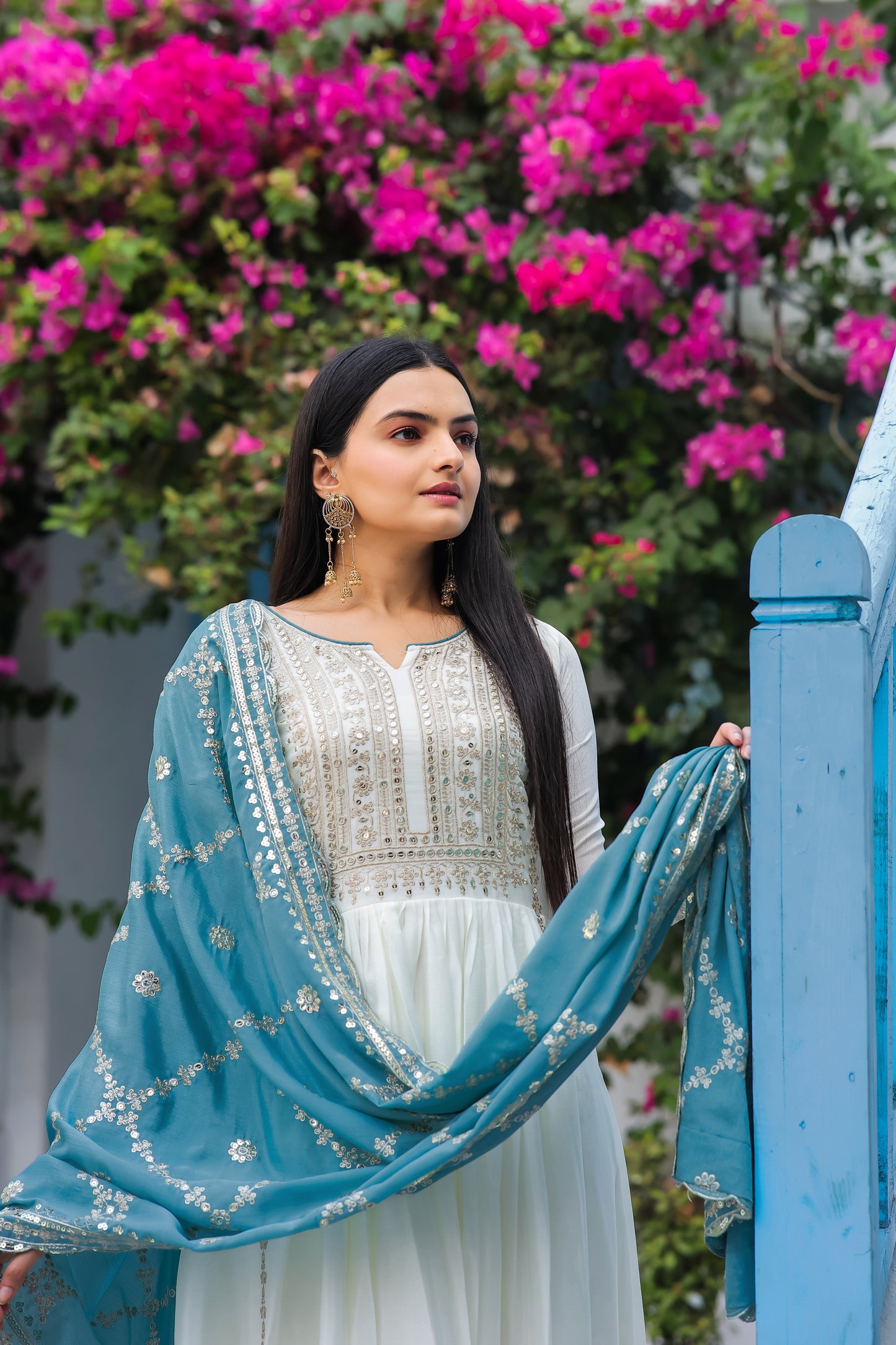 Magnificent Pure Chinon Silk Sequins Embroidered Anarkali Pant Suit - INDIAN ELEGANCE