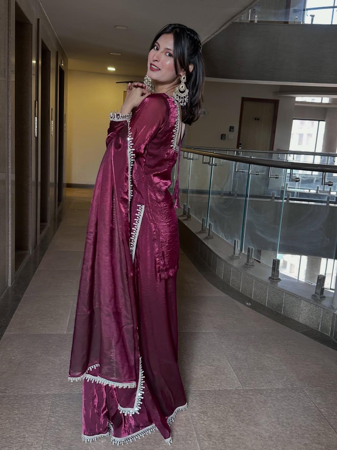 Designer Fandy Silk Kurta Palazzo Set With Dupatta For Wedding, Festive & Party Wear