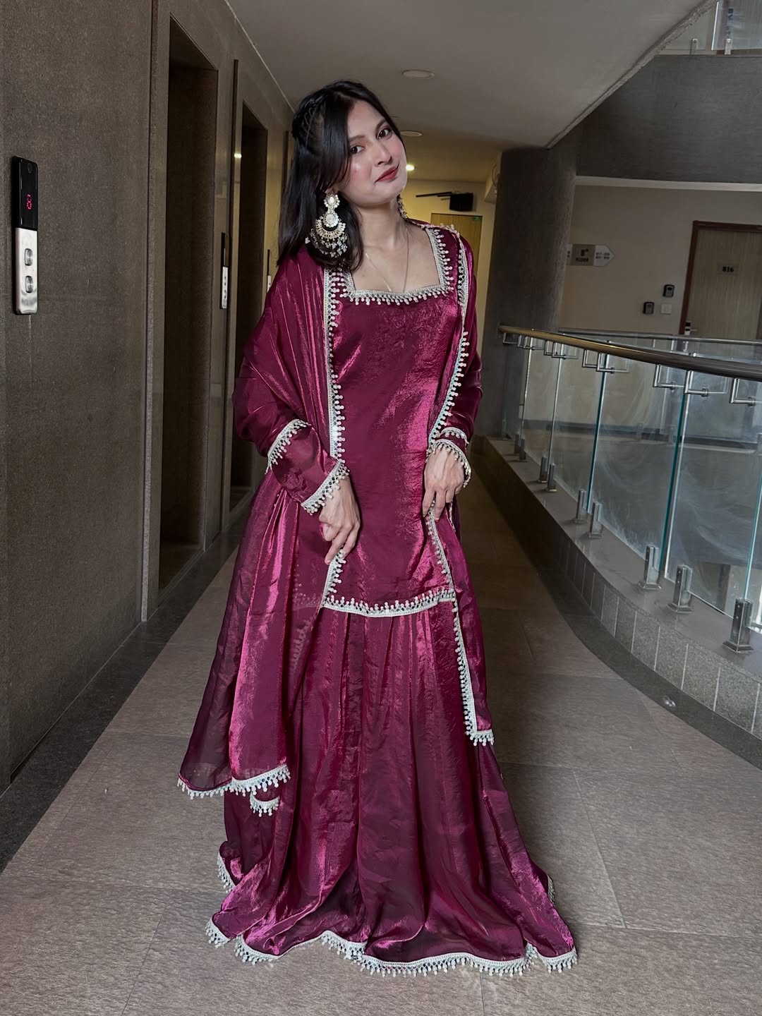 Designer Fandy Silk Kurta Palazzo Set With Dupatta For Wedding, Festive & Party Wear