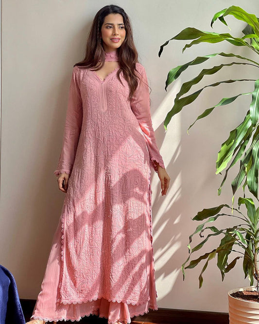 Chikankari Embroidered Kurta Palazzo Dupatta Set – Elegant Ethnic Wear for Every Occasion