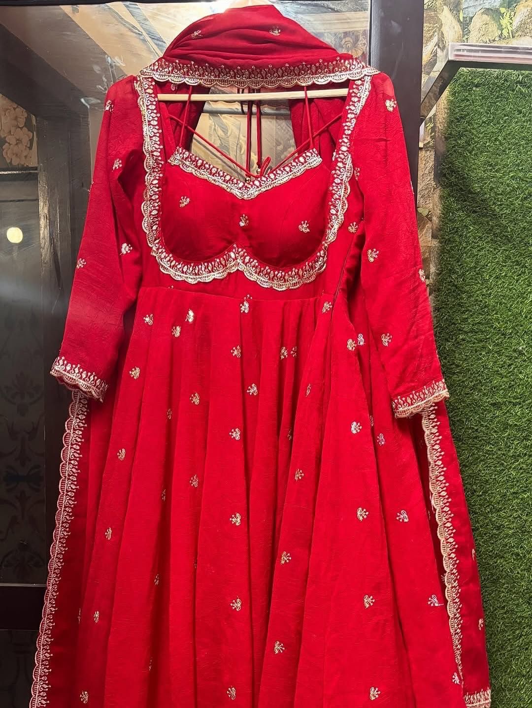 Red Chilli Slit Anarkali Premium Suit Set | Festive & Party Wear