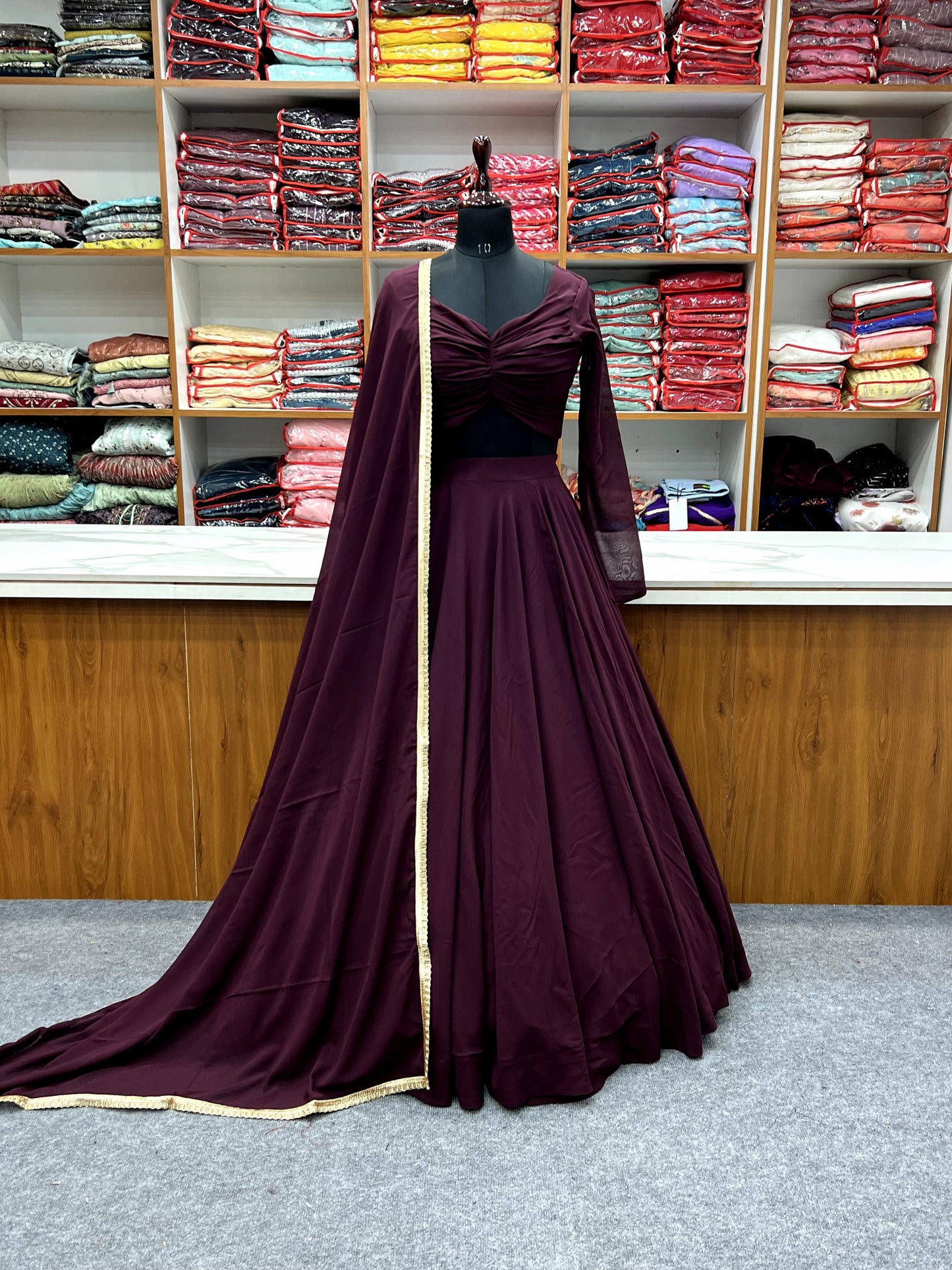 Elegant Faux Georgette Fully Stitched Lehenga Choli Set - INDIAN ELEGANCE