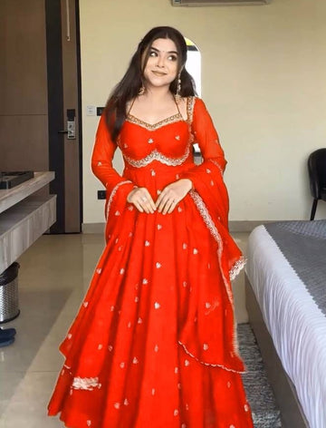 Red Chilli Slit Anarkali Premium Suit Set