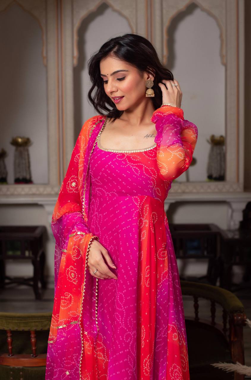 Luxury Digital Print Faux Georgette Anarkali Suit with Dupatta.