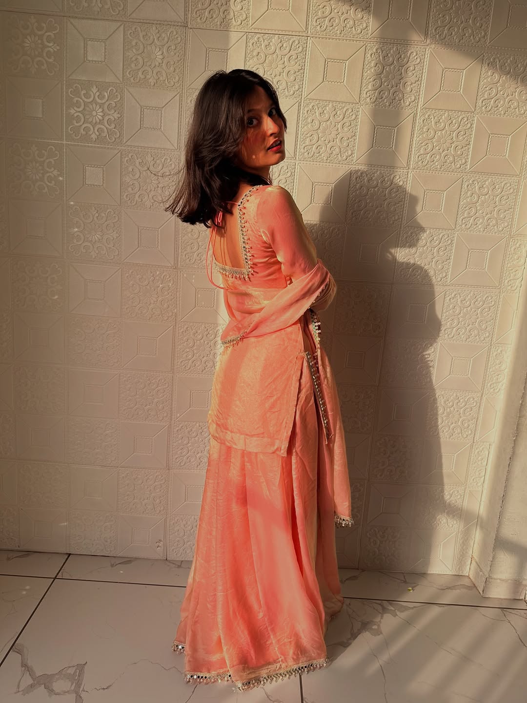 Designer Fandy Silk Kurta Palazzo Set With Dupatta For Wedding, Festive & Party Wear