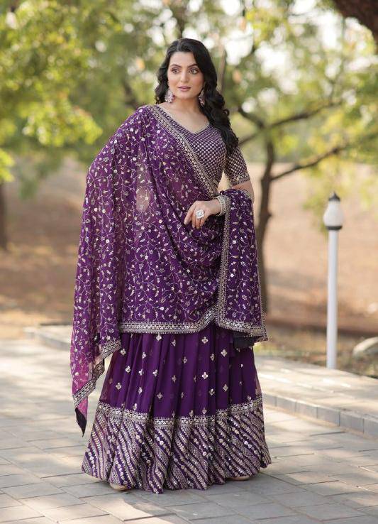 Ravishing Purple Faux Georgette Wedding Wear Lehenga Choli - INDIAN ELEGANCE