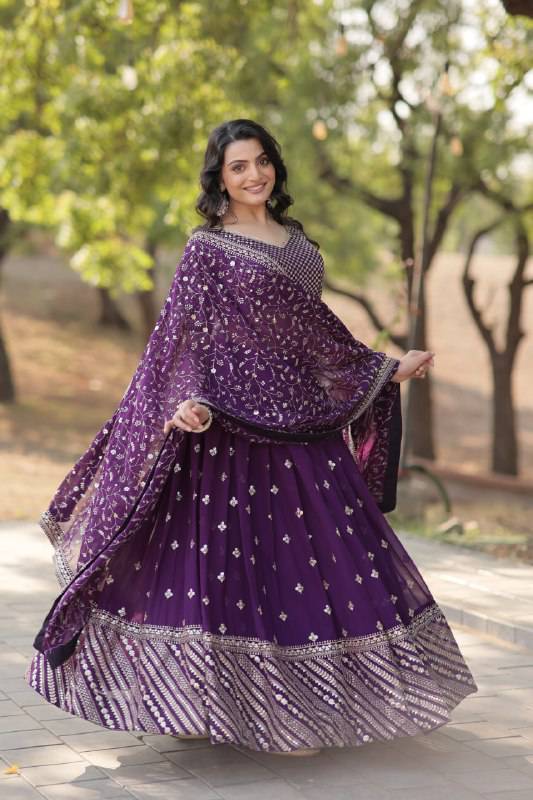 Ravishing Purple Faux Georgette Wedding Wear Lehenga Choli - INDIAN ELEGANCE