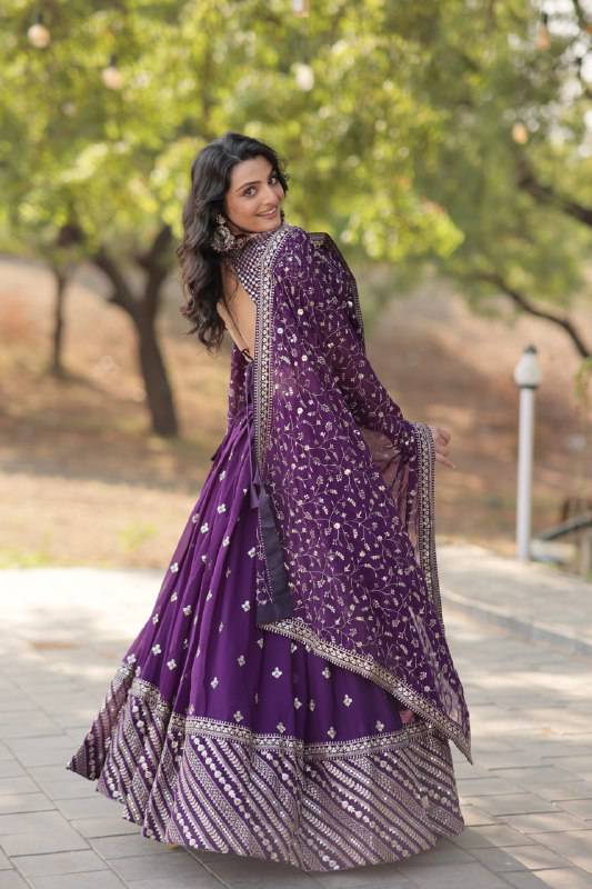 Ravishing Purple Faux Georgette Wedding Wear Lehenga Choli - INDIAN ELEGANCE