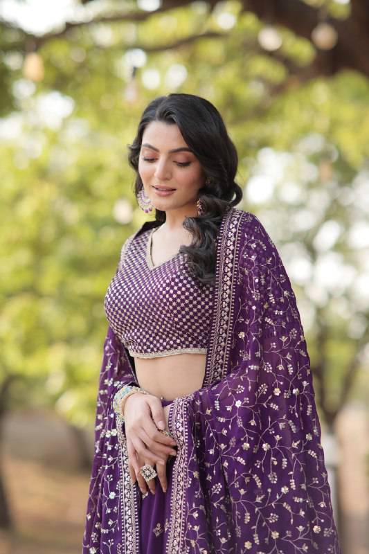 Ravishing Purple Faux Georgette Wedding Wear Lehenga Choli - INDIAN ELEGANCE