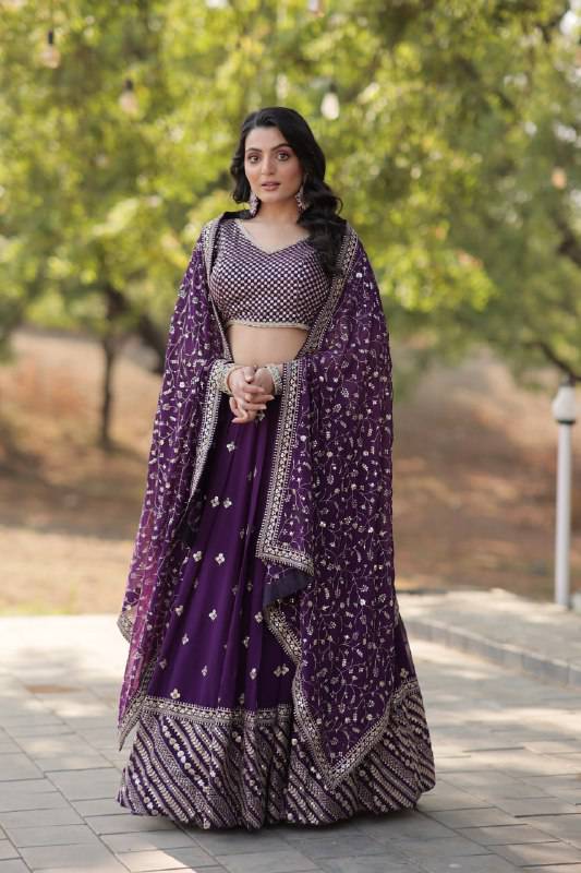 Ravishing Purple Faux Georgette Wedding Wear Lehenga Choli - INDIAN ELEGANCE
