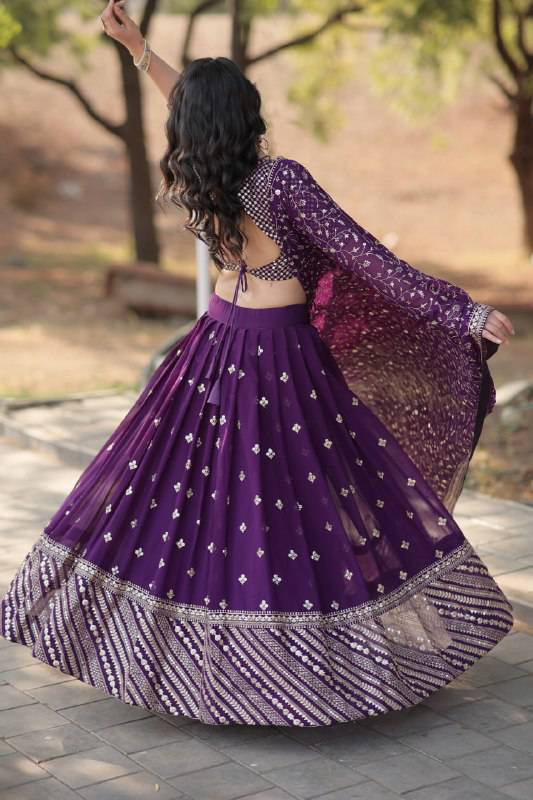 Ravishing Purple Faux Georgette Wedding Wear Lehenga Choli - INDIAN ELEGANCE