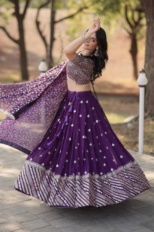 Ravishing Purple Faux Georgette Wedding Wear Lehenga Choli - INDIAN ELEGANCE