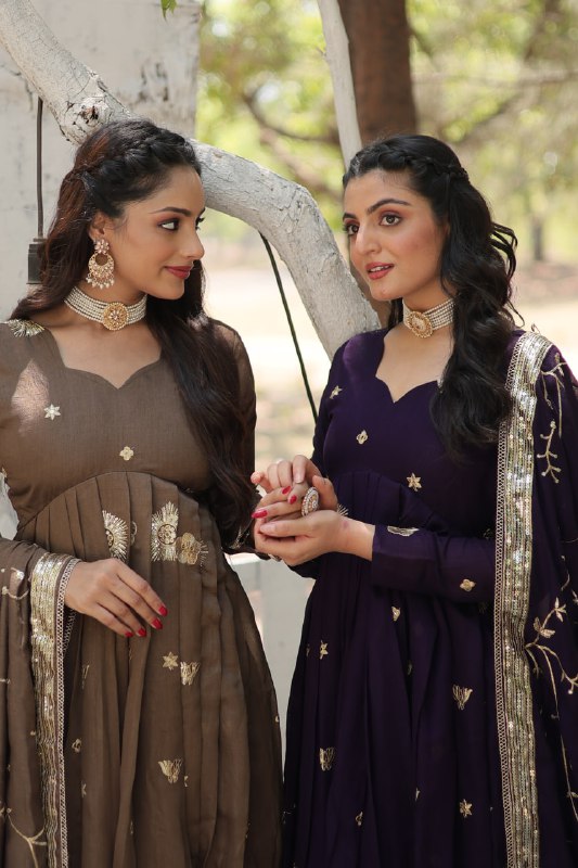 Graceful Rich Sequins Embroidered Fully Stitched Gown With Dupatta - INDIAN ELEGANCE