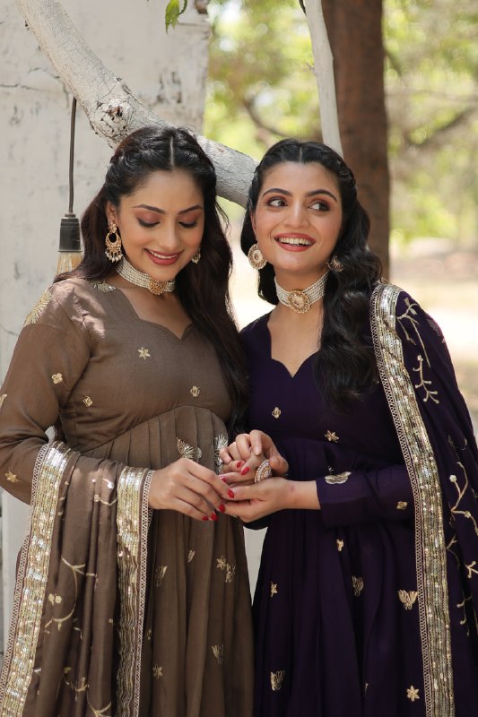 Graceful Rich Sequins Embroidered Fully Stitched Gown With Dupatta - INDIAN ELEGANCE