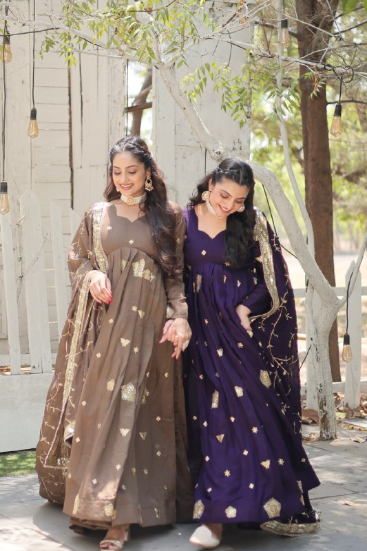 Graceful Rich Sequins Embroidered Fully Stitched Gown With Dupatta - INDIAN ELEGANCE
