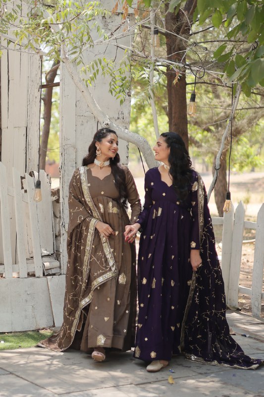 Graceful Rich Sequins Embroidered Fully Stitched Gown With Dupatta - INDIAN ELEGANCE