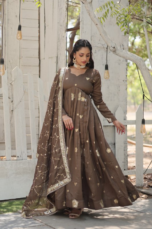 Graceful Rich Sequins Embroidered Fully Stitched Gown With Dupatta - INDIAN ELEGANCE