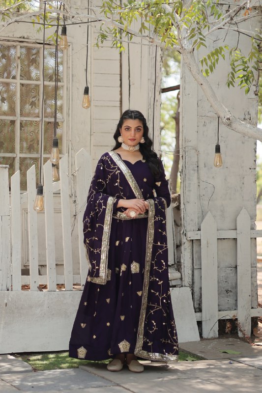 Graceful Rich Sequins Embroidered Fully Stitched Gown With Dupatta - INDIAN ELEGANCE