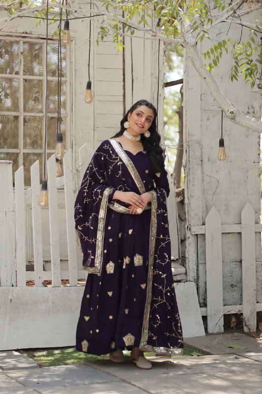 Graceful Rich Sequins Embroidered Fully Stitched Gown With Dupatta - INDIAN ELEGANCE