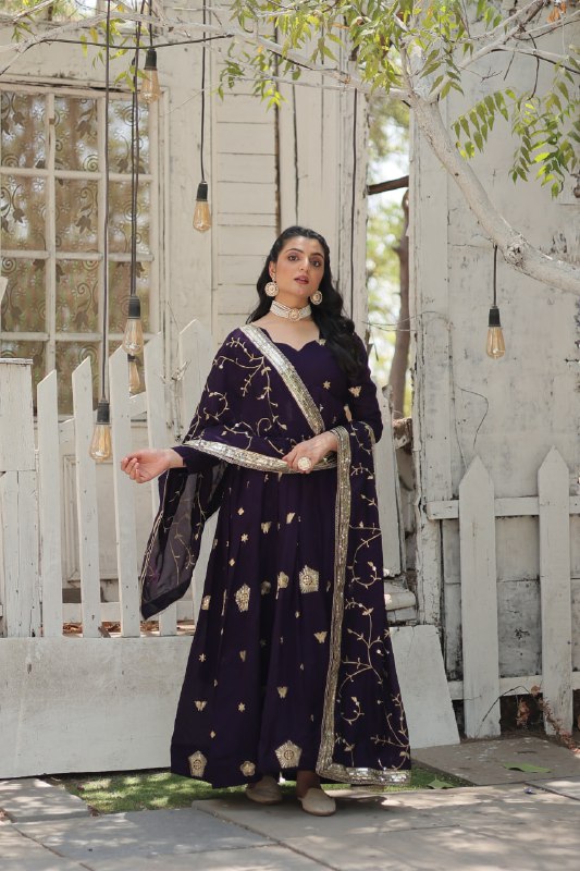 Graceful Rich Sequins Embroidered Fully Stitched Gown With Dupatta - INDIAN ELEGANCE