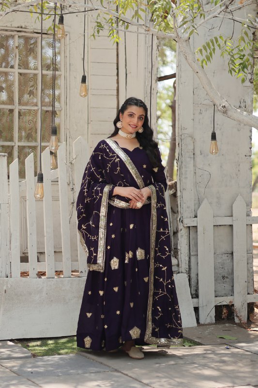 Graceful Rich Sequins Embroidered Fully Stitched Gown With Dupatta - INDIAN ELEGANCE