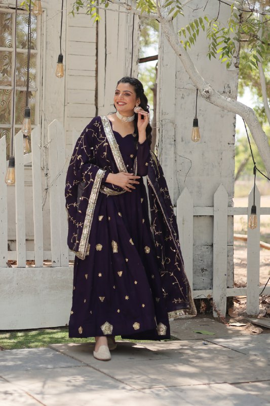 Graceful Rich Sequins Embroidered Fully Stitched Gown With Dupatta - INDIAN ELEGANCE