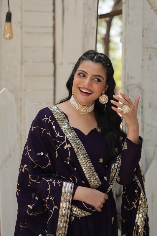 Graceful Rich Sequins Embroidered Fully Stitched Gown With Dupatta - INDIAN ELEGANCE