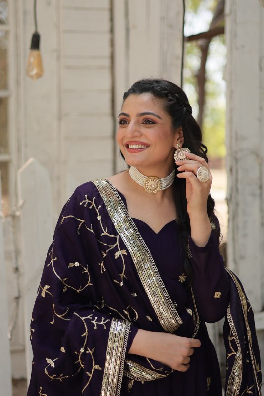 Graceful Rich Sequins Embroidered Fully Stitched Gown With Dupatta - INDIAN ELEGANCE