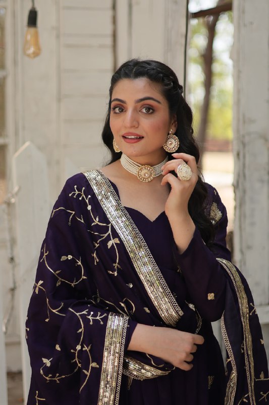 Graceful Rich Sequins Embroidered Fully Stitched Gown With Dupatta - INDIAN ELEGANCE