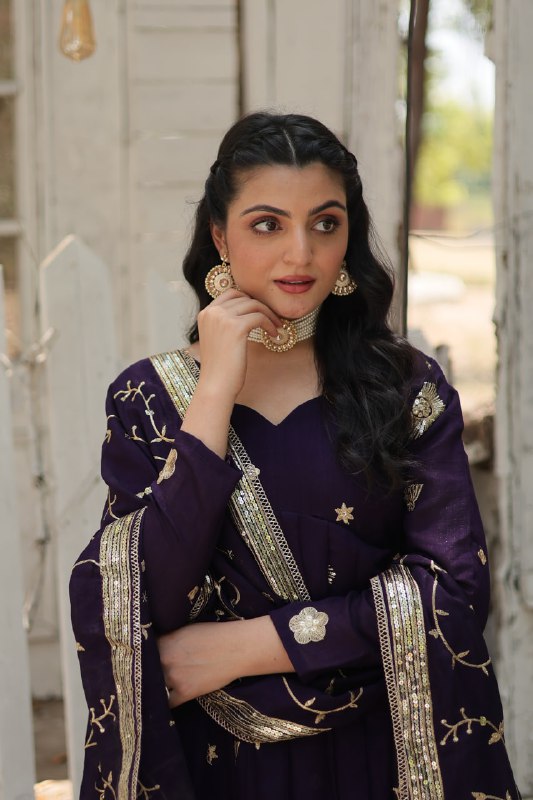 Graceful Rich Sequins Embroidered Fully Stitched Gown With Dupatta - INDIAN ELEGANCE