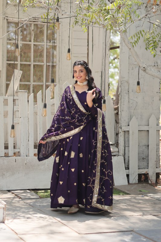 Graceful Rich Sequins Embroidered Fully Stitched Gown With Dupatta - INDIAN ELEGANCE