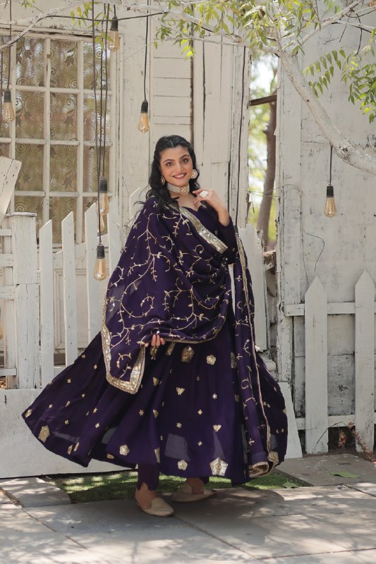 Graceful Rich Sequins Embroidered Fully Stitched Gown With Dupatta - INDIAN ELEGANCE