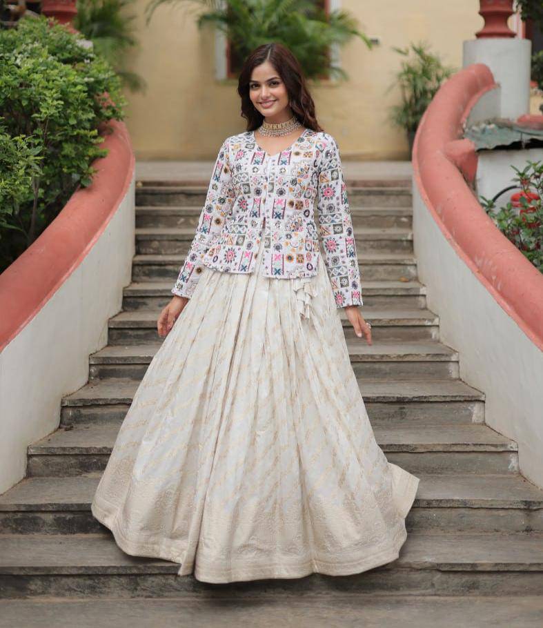 Sublime Viscous Jacquard Thread Sequins Worked Top Lehenga Set - INDIAN ELEGANCE