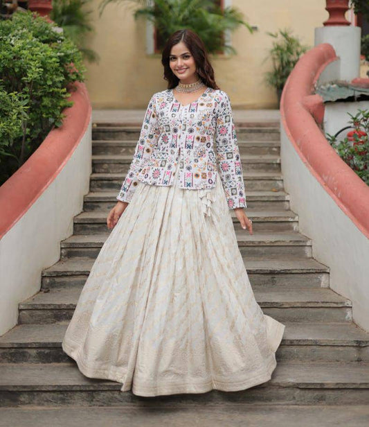 Sublime Viscous Jacquard Thread Sequins Worked Top Lehenga Set - INDIAN ELEGANCE