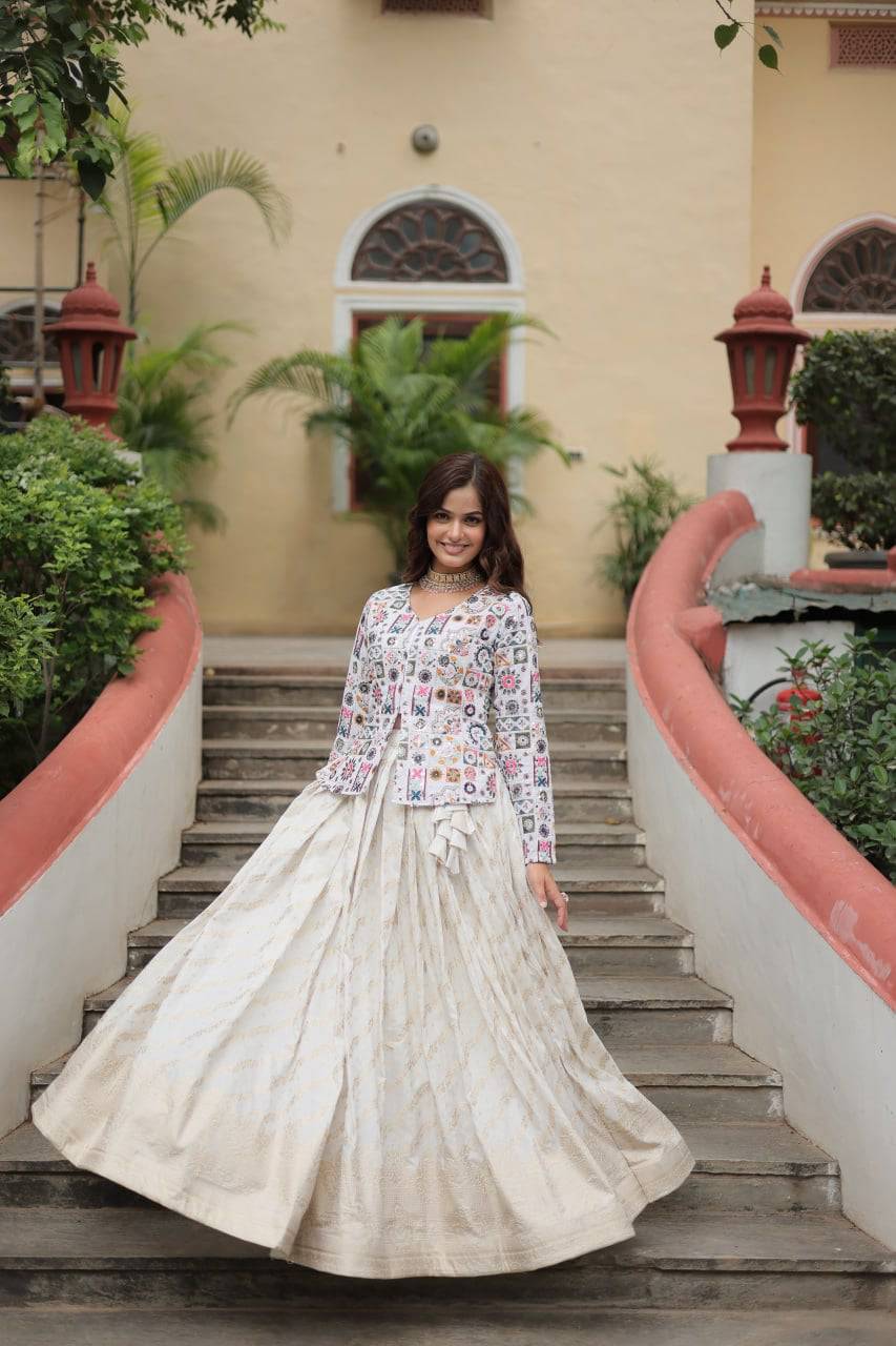 Sublime Viscous Jacquard Thread Sequins Worked Top Lehenga Set - INDIAN ELEGANCE