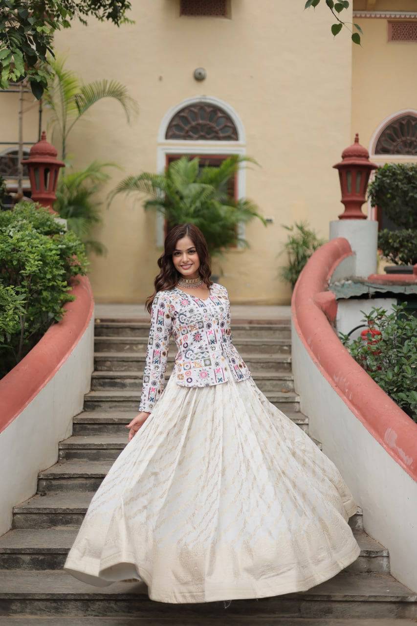 Sublime Viscous Jacquard Thread Sequins Worked Top Lehenga Set - INDIAN ELEGANCE