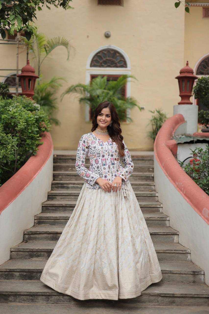 Sublime Viscous Jacquard Thread Sequins Worked Top Lehenga Set - INDIAN ELEGANCE