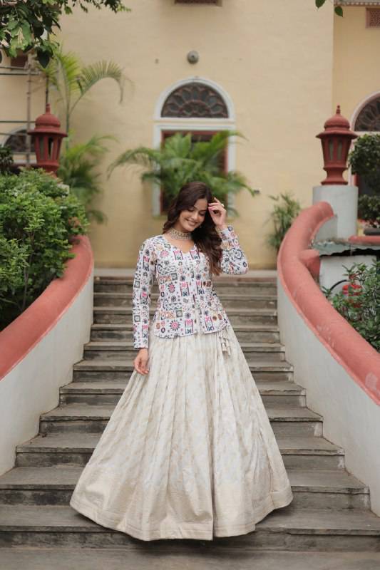 Sublime Viscous Jacquard Thread Sequins Worked Top Lehenga Set - INDIAN ELEGANCE