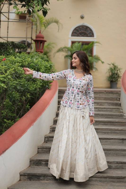 Sublime Viscous Jacquard Thread Sequins Worked Top Lehenga Set - INDIAN ELEGANCE
