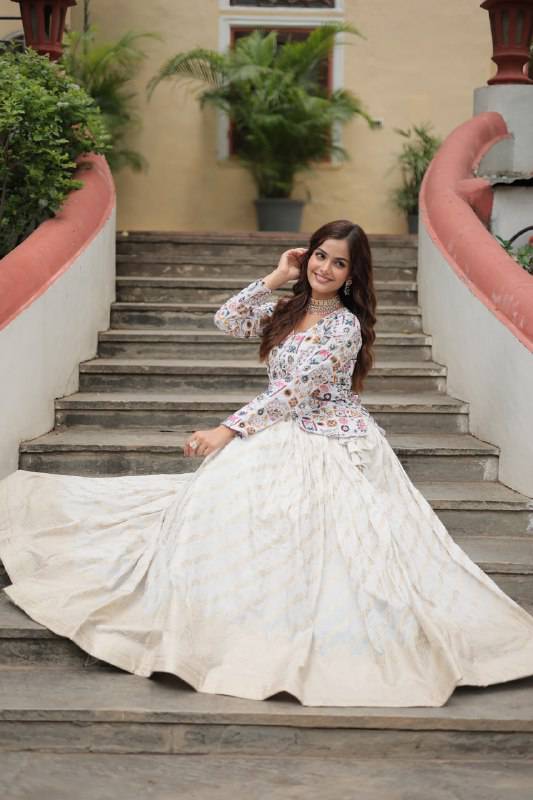 Sublime Viscous Jacquard Thread Sequins Worked Top Lehenga Set - INDIAN ELEGANCE